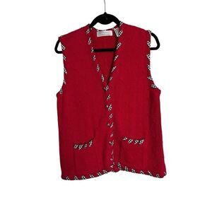 Portraits by Northern Isle Top Womens Medium Red Cable Knit Vest